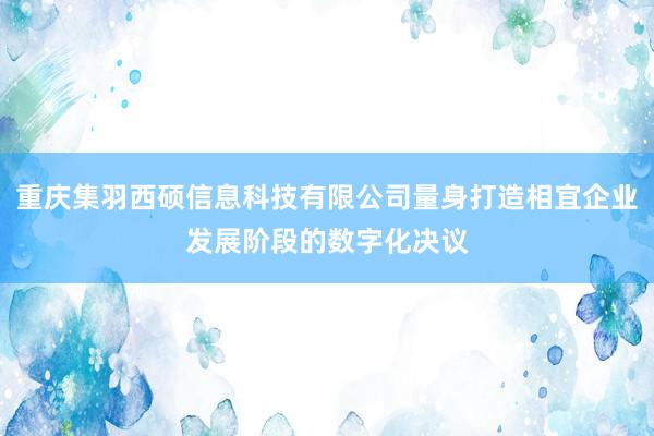 重庆集羽西硕信息科技有限公司量身打造相宜企业发展阶段的数字化决议